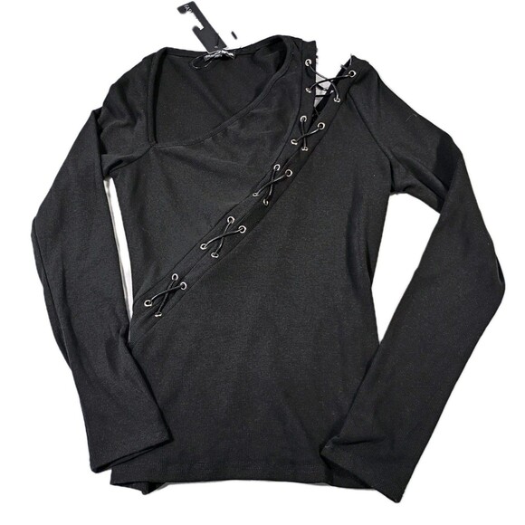 Fashion Nova Tops - Fashion Nova Ava Asymmetrical Lace Up Top NEW Women's L Goth Emo Grunge Punk